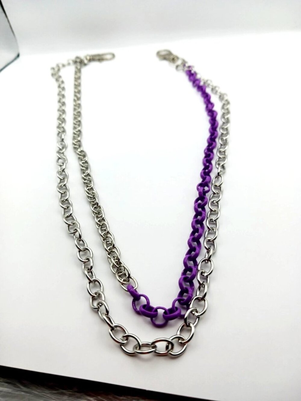 Double Layer Purple Acrylic + Silver Tone Pants Or Wallet Chain 18 Inches